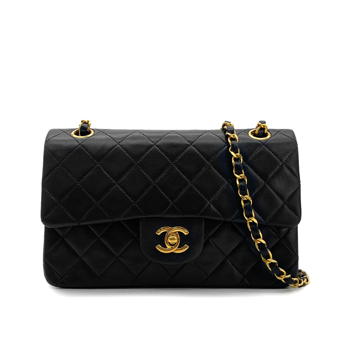 CHANEL VINTAGE CLASSIC FLAP SMALL CHAIN SHOULDER BAG BLACK LAMB SKIN 90294193