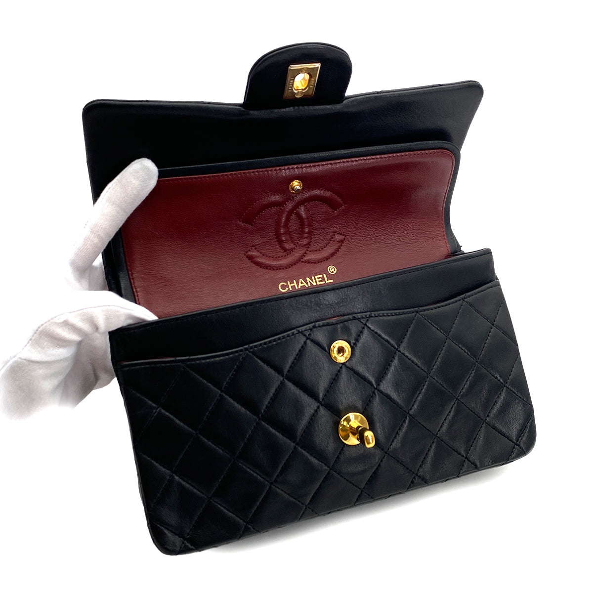 CHANEL VINTAGE CLASSIC FLAP SMALL CHAIN SHOULDER BAG BLACK LAMB SKIN 90294193