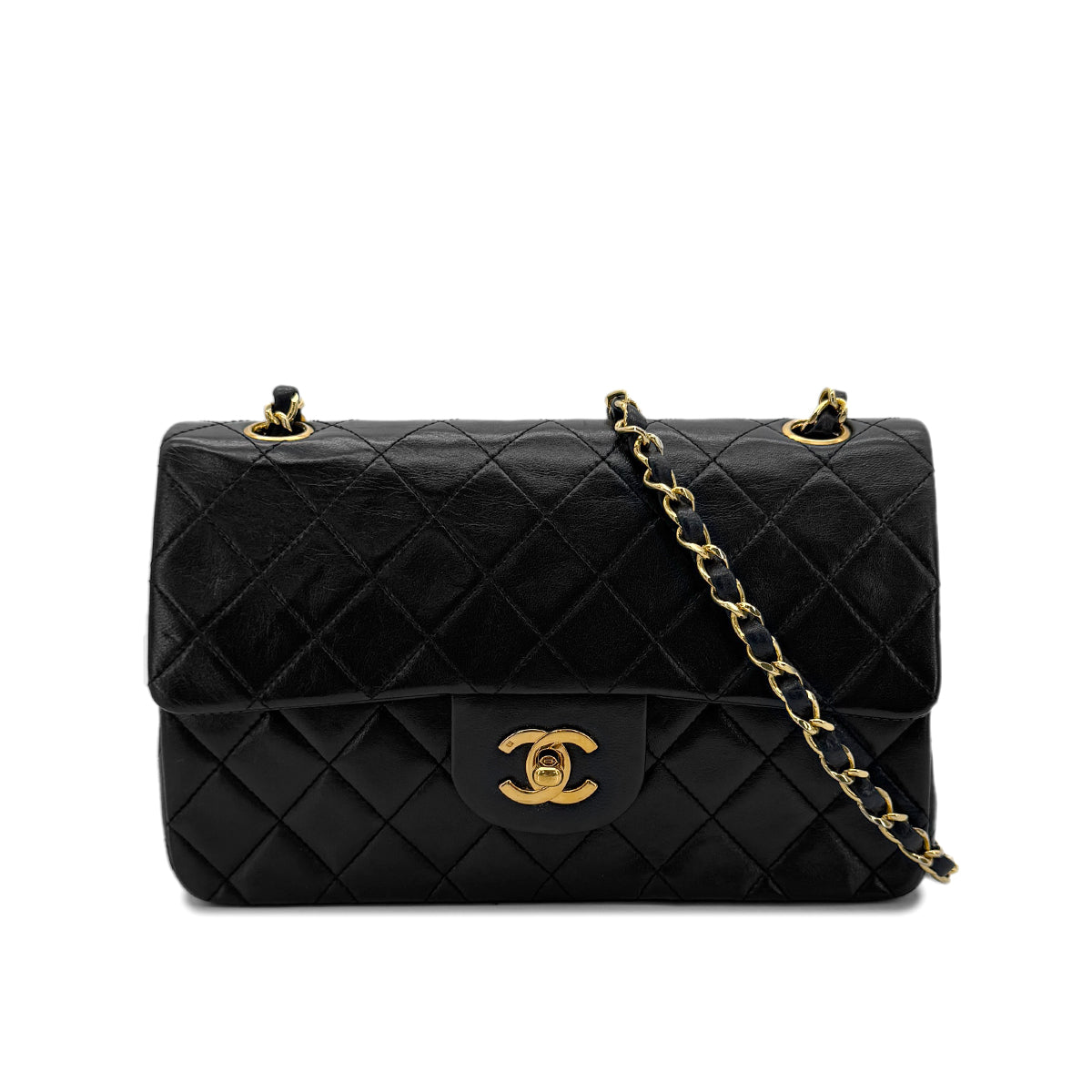 CHANEL VINTAGE CLASSIC FLAP SMALL CHAIN SHOULDER BAG BLACK LAMB SKIN 90294194