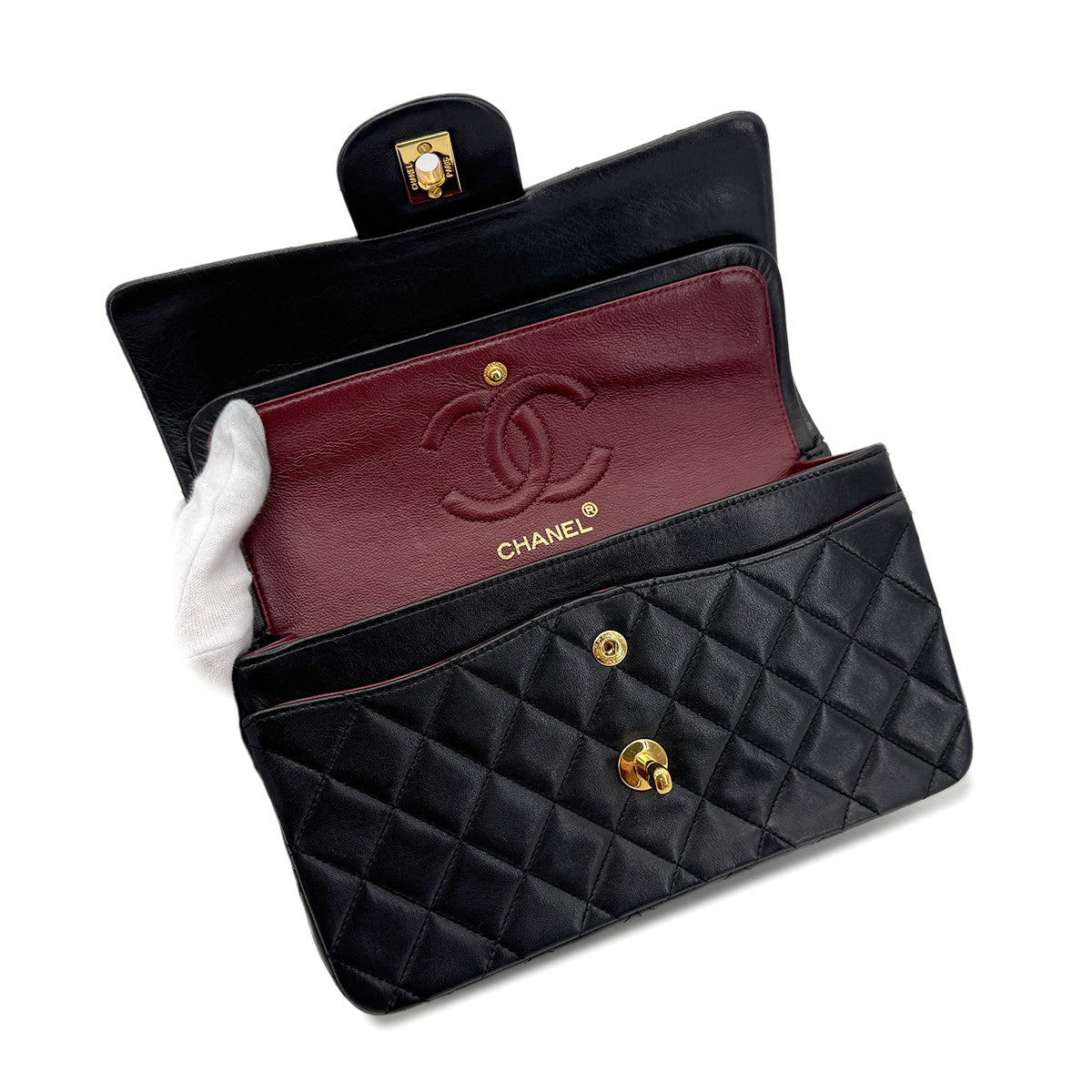 CHANEL VINTAGE CLASSIC FLAP SMALL CHAIN SHOULDER BAG BLACK LAMB SKIN 90294194