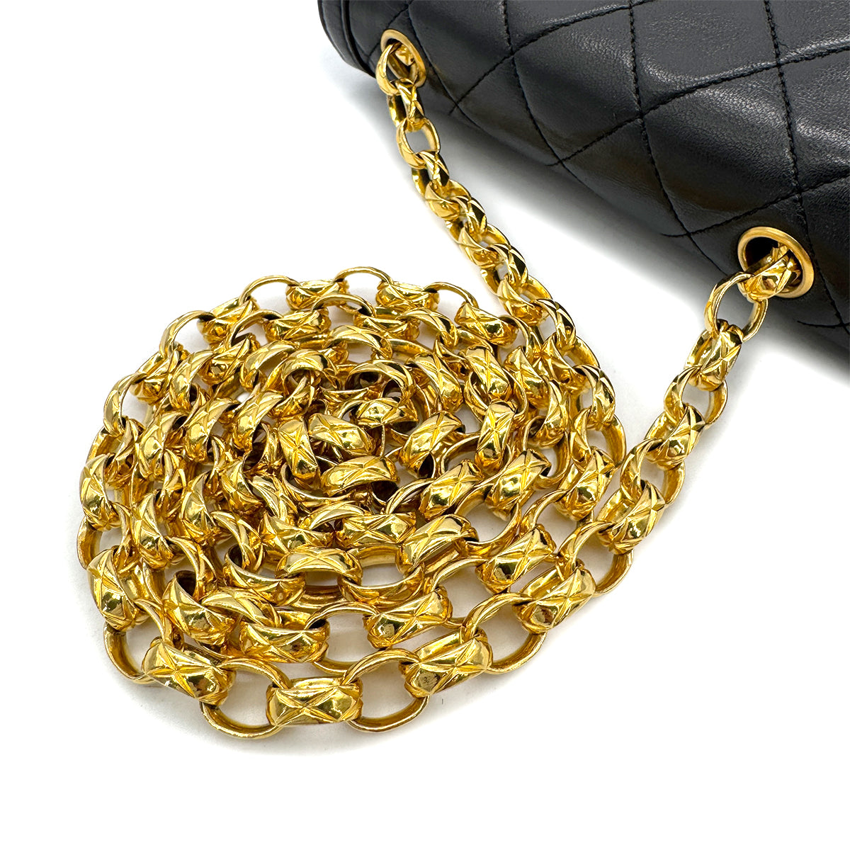 CHANEL VINTAGE MATELASSE BIJOU CHAIN SHOULDER BAG BLACK LAMB SKIN 90294195
