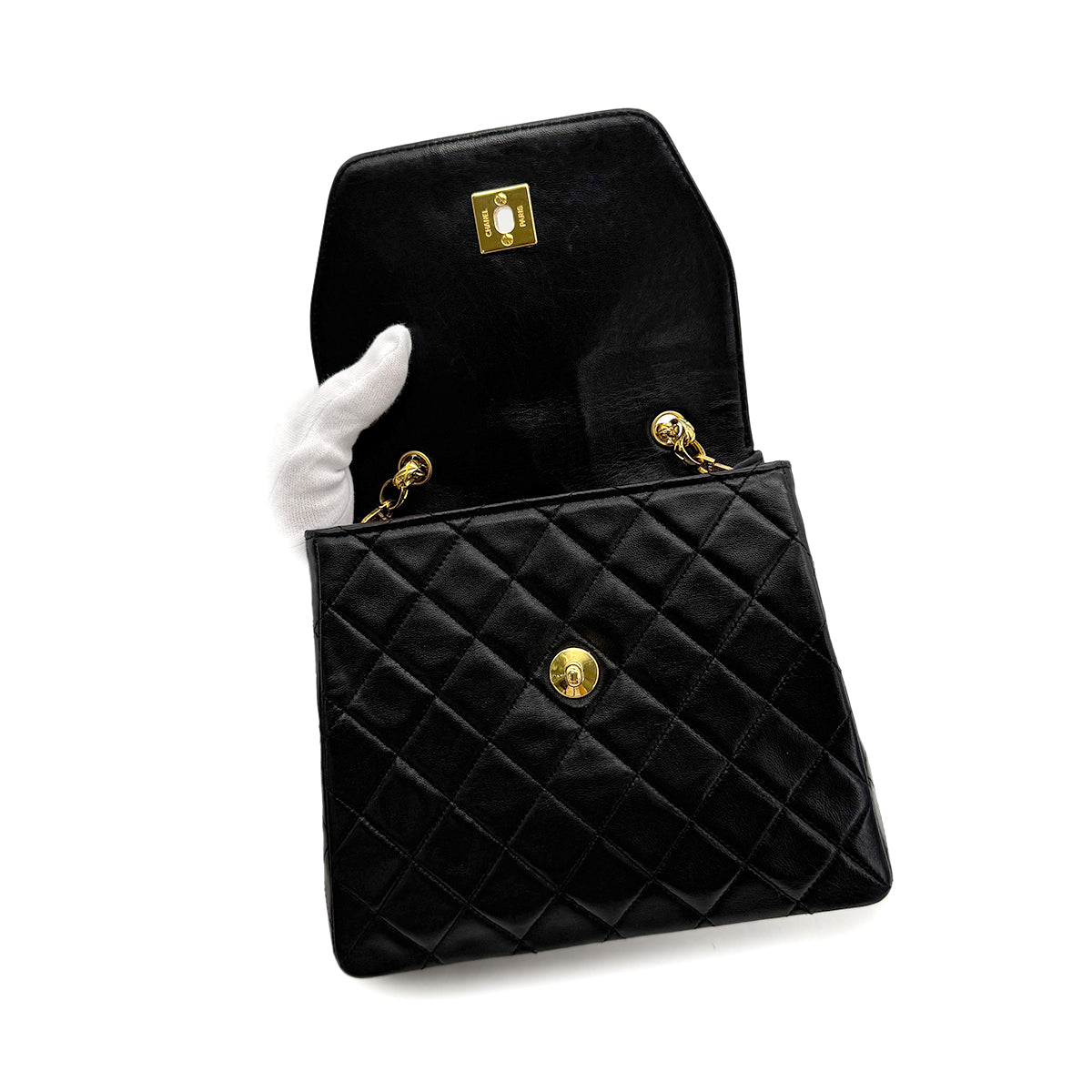 CHANEL VINTAGE MATELASSE BIJOU CHAIN SHOULDER BAG BLACK LAMB SKIN 90294195