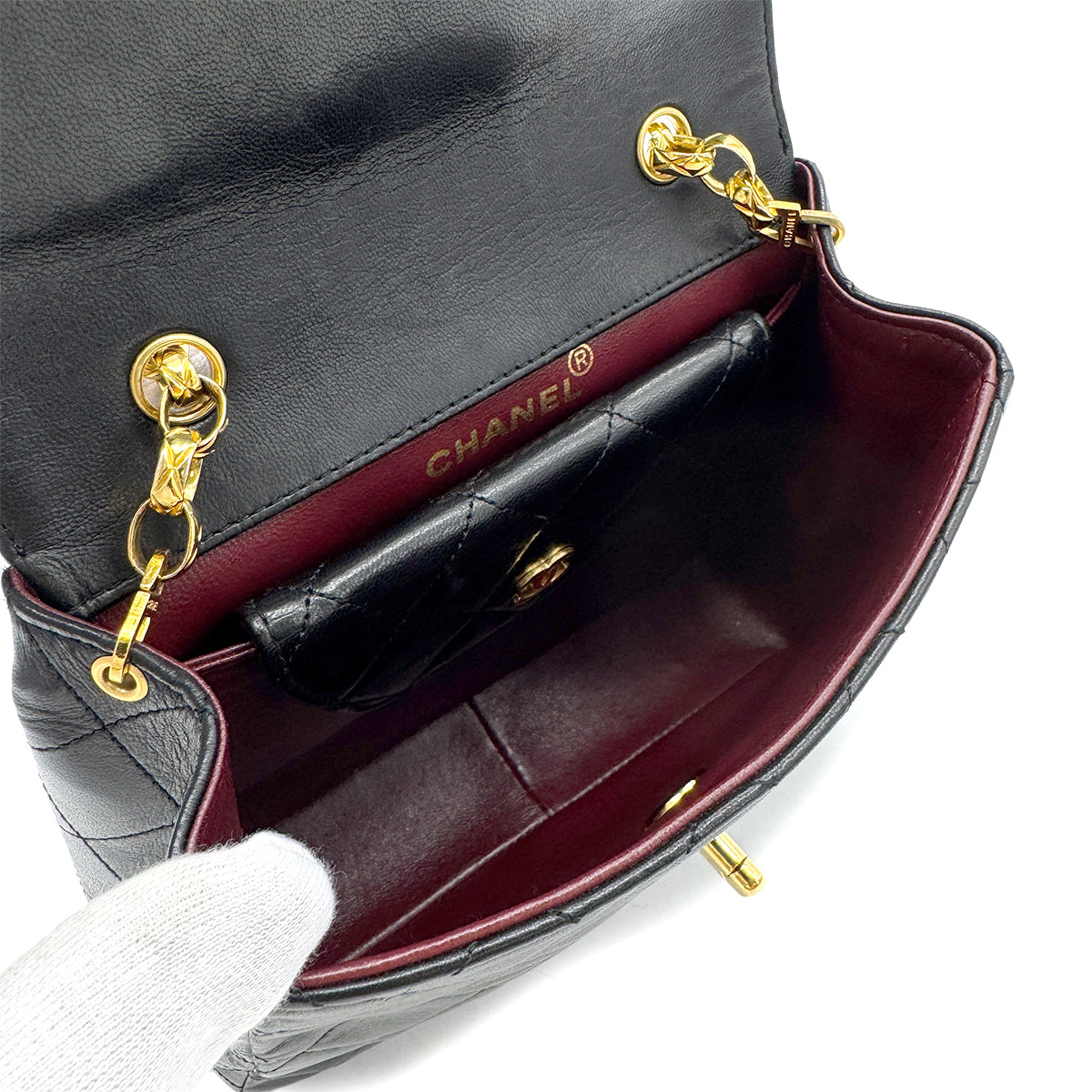 CHANEL VINTAGE MATELASSE BIJOU CHAIN SHOULDER BAG BLACK LAMB SKIN 90294195
