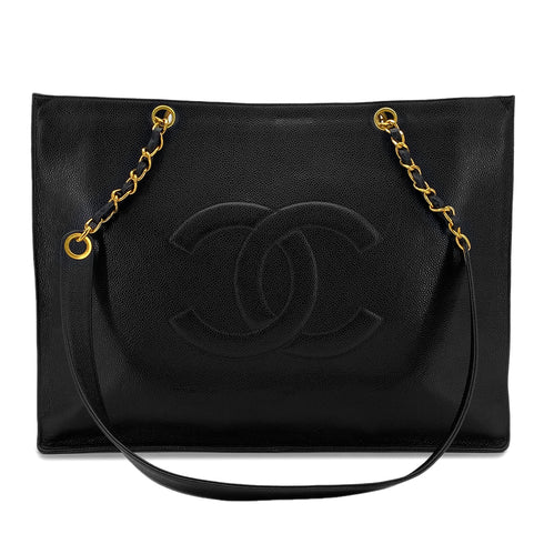 CHANEL VINTAGE BIG COCO CHAIN TOTE BAG BLACK CAVIAR SKIN 90294196 - PURPOSE