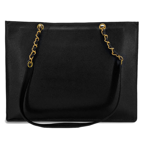 CHANEL VINTAGE BIG COCO CHAIN TOTE BAG BLACK CAVIAR SKIN 90294196 - PURPOSE
