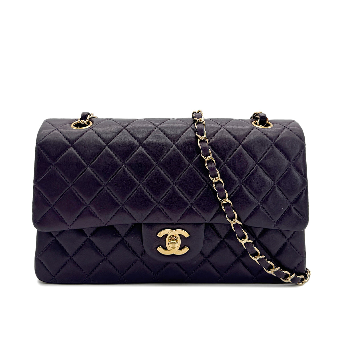CHANEL VINTAGE CLASSIC FLAP MEDIUM CHAIN SHOULDER BAG PURPLE LAMB SKIN 90294197