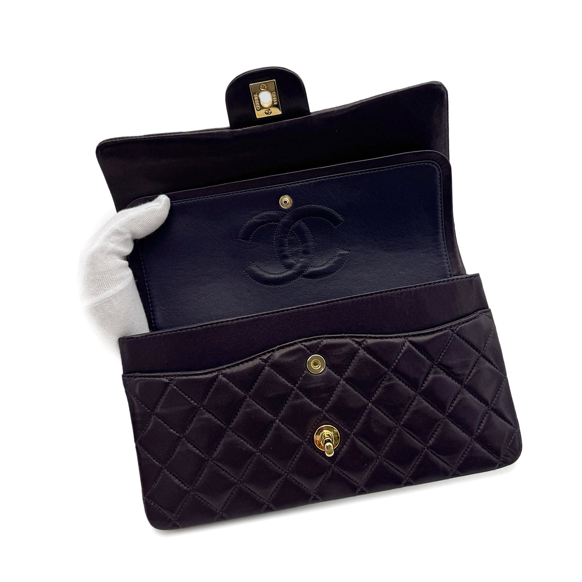 CHANEL VINTAGE CLASSIC FLAP MEDIUM CHAIN SHOULDER BAG PURPLE LAMB SKIN 90294197