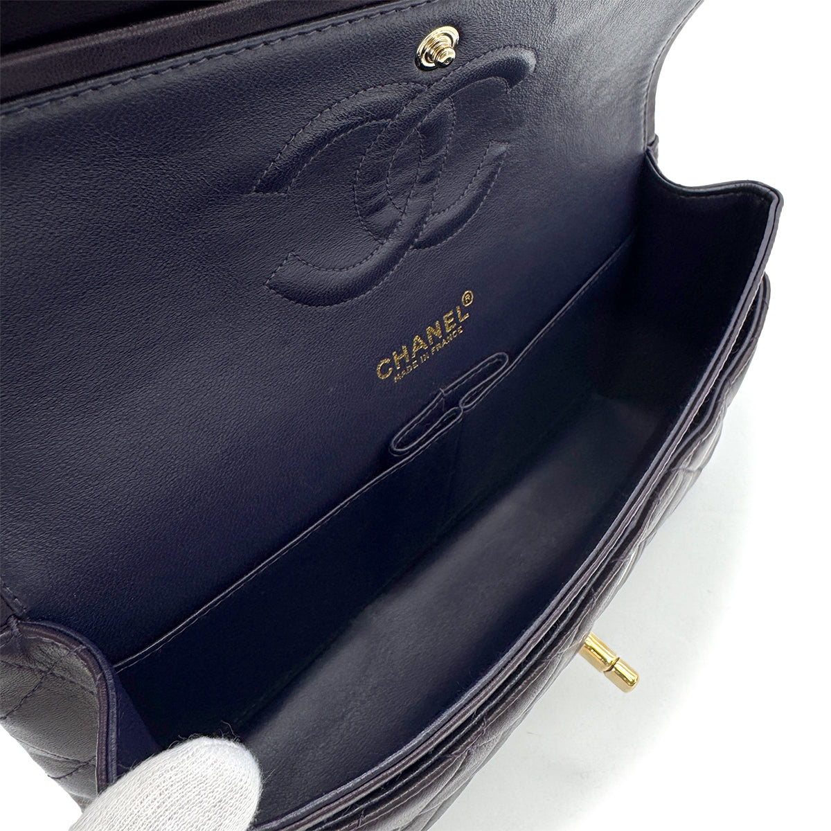 CHANEL VINTAGE CLASSIC FLAP MEDIUM CHAIN SHOULDER BAG PURPLE LAMB SKIN 90294197