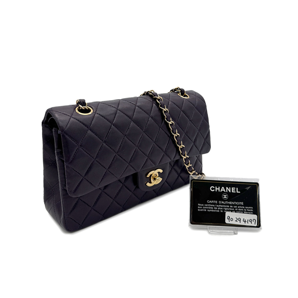 CHANEL VINTAGE CLASSIC FLAP MEDIUM CHAIN SHOULDER BAG PURPLE LAMB SKIN 90294197