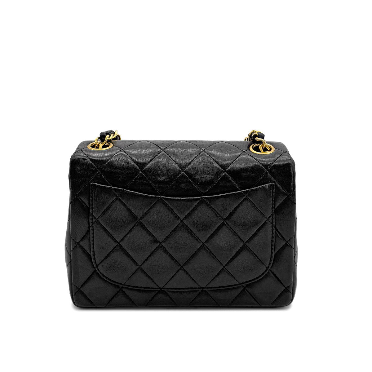 CHANEL VINTAGE MINI SQUARE 17 CHAIN SHOULDER BAG BLACK LAMB SKIN 90294201
