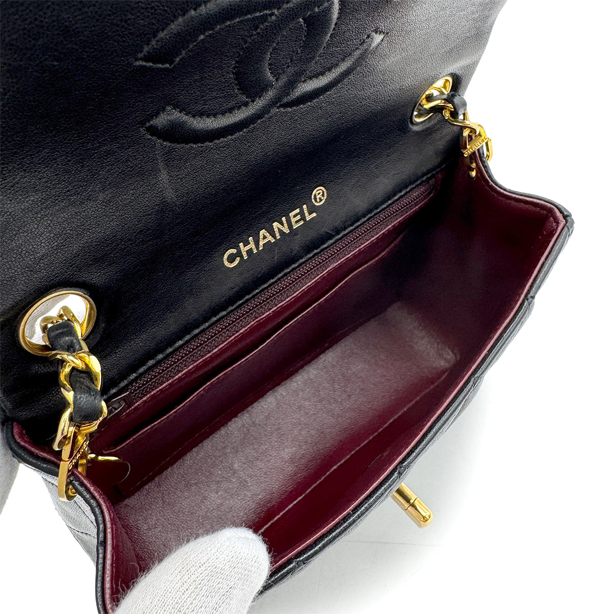 CHANEL VINTAGE MINI SQUARE 17 CHAIN SHOULDER BAG BLACK LAMB SKIN 90294201