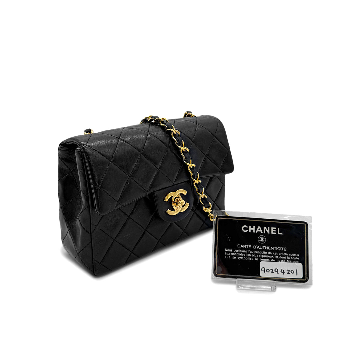CHANEL VINTAGE MINI SQUARE 17 CHAIN SHOULDER BAG BLACK LAMB SKIN 90294201