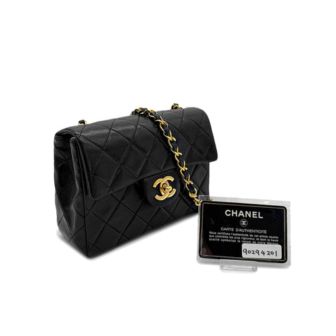 CHANEL VINTAGE MINI SQUARE 17 CHAIN SHOULDER BAG BLACK LAMB SKIN 90294201 - PURPOSE