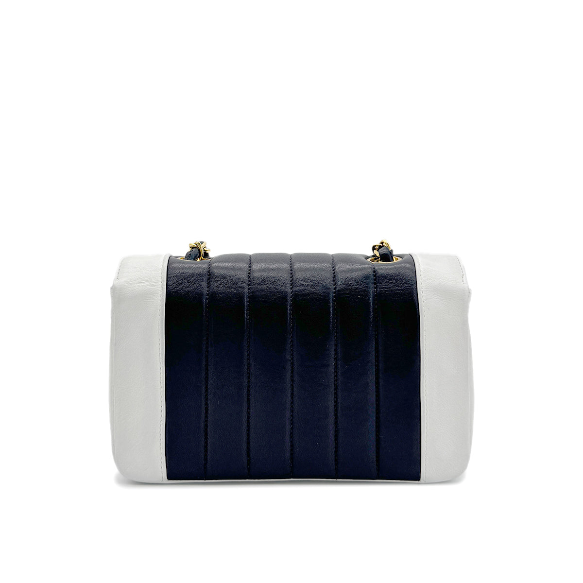 CHANEL VINTAGE MADEMOISELLE BICOLOR MINI CHAIN SHOULDER BAG NAVY WHITE LAMB SKIN 90294202