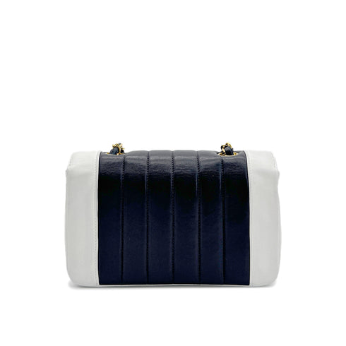 CHANEL VINTAGE MADEMOISELLE BICOLOR MINI CHAIN SHOULDER BAG NAVY WHITE LAMB SKIN 90294202