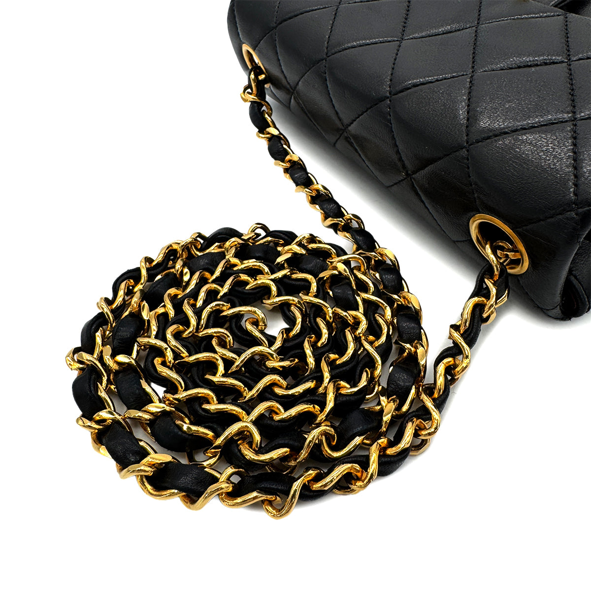 CHANEL VINTAGE MINI SQUARE 17 CHAIN SHOULDER BAG BLACK LAMB SKIN 90294203