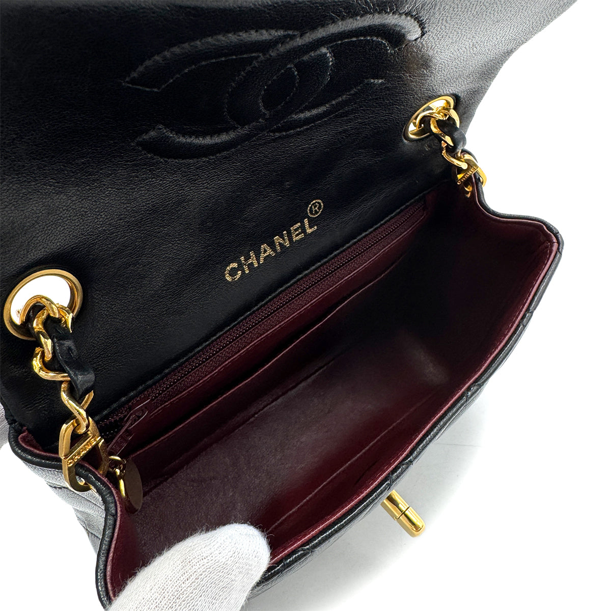 CHANEL VINTAGE MINI SQUARE 17 CHAIN SHOULDER BAG BLACK LAMB SKIN 90294203