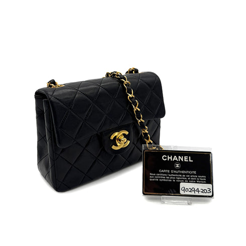 CHANEL VINTAGE MINI SQUARE 17 CHAIN SHOULDER BAG BLACK LAMB SKIN 90294203 - PURPOSE