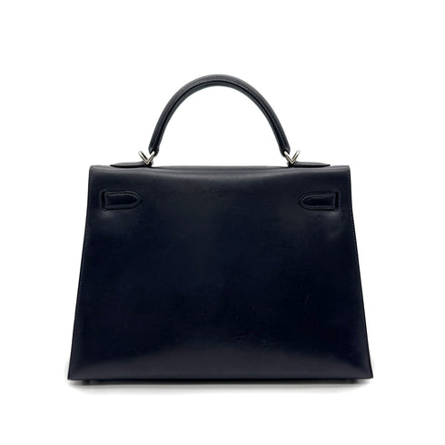 HERMES KELLY 32 SELLIER BLUE INDIGO BOXCALF HAND SHOULDER BAG □E SHW 90294204 - PURPOSE