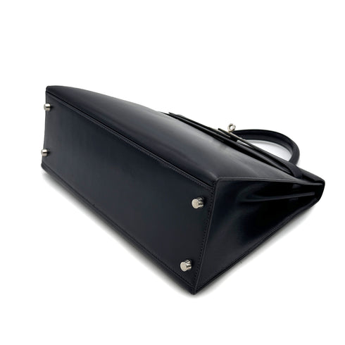 HERMES KELLY 32 SELLIER BLUE INDIGO BOXCALF HAND SHOULDER BAG □E SHW 90294204 - PURPOSE