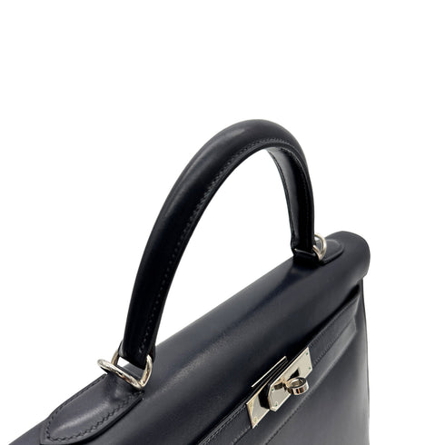 HERMES KELLY 32 SELLIER BLUE INDIGO BOXCALF HAND SHOULDER BAG □E SHW 90294204 - PURPOSE