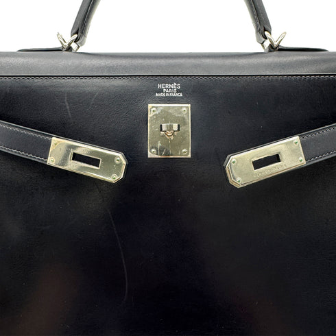 HERMES KELLY 32 SELLIER BLUE INDIGO BOXCALF HAND SHOULDER BAG □E SHW 90294204 - PURPOSE