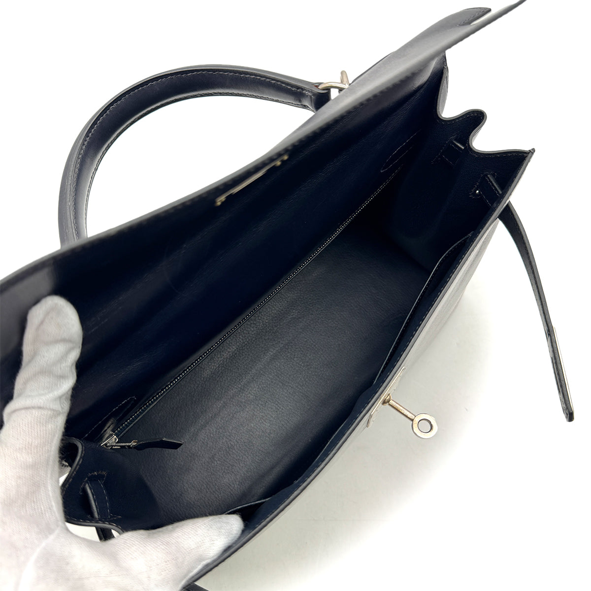 HERMES KELLY 32 SELLIER BLUE INDIGO BOXCALF HAND SHOULDER BAG □E SHW 90294204