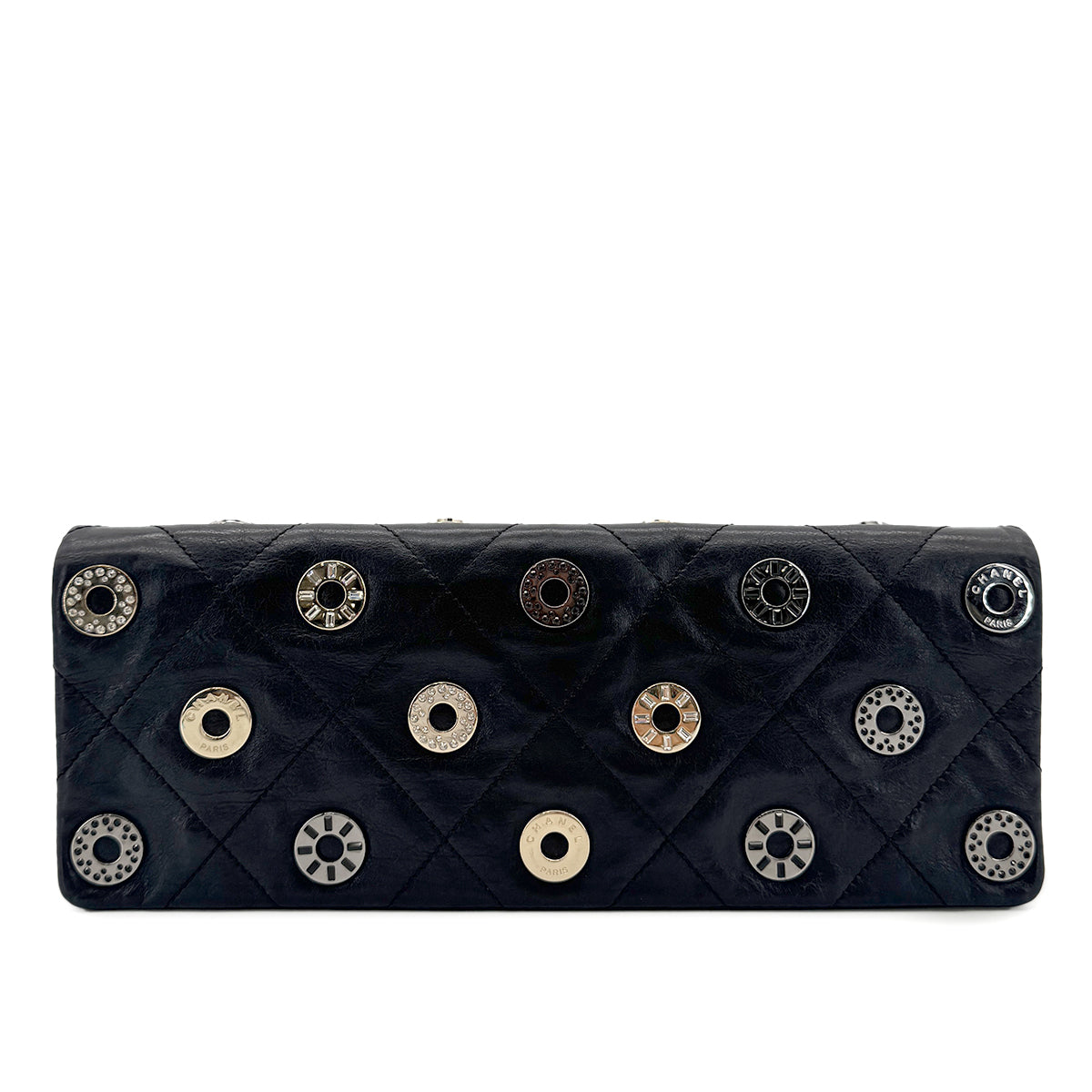 CHANEL VINTAGE COIN CHARM CLUTCH BAG BLACK LEATHER 90294206