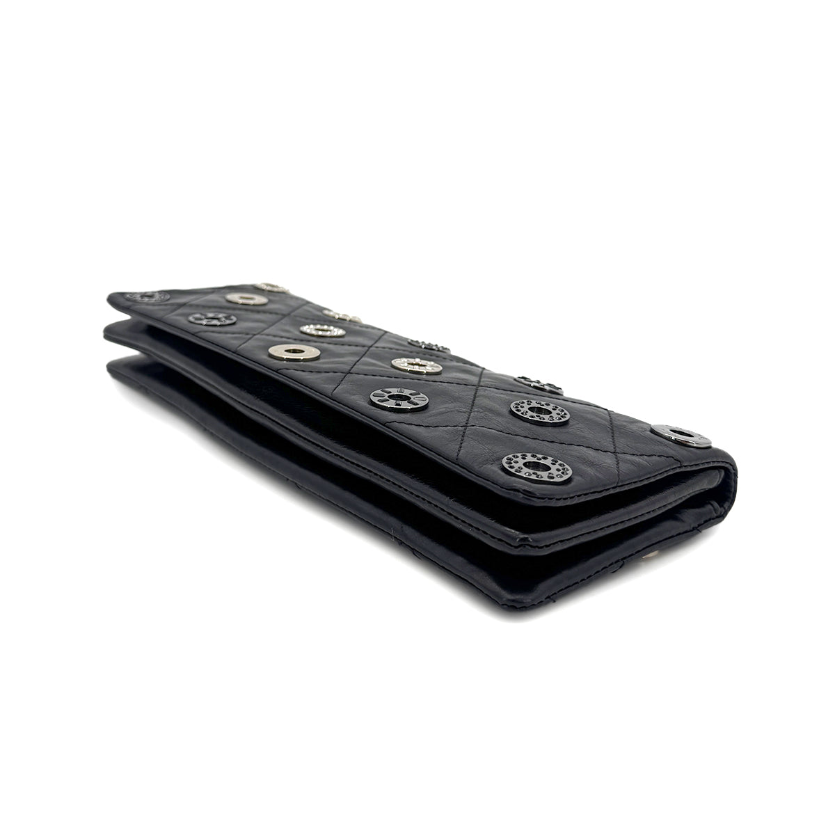 CHANEL VINTAGE COIN CHARM CLUTCH BAG BLACK LEATHER 90294206