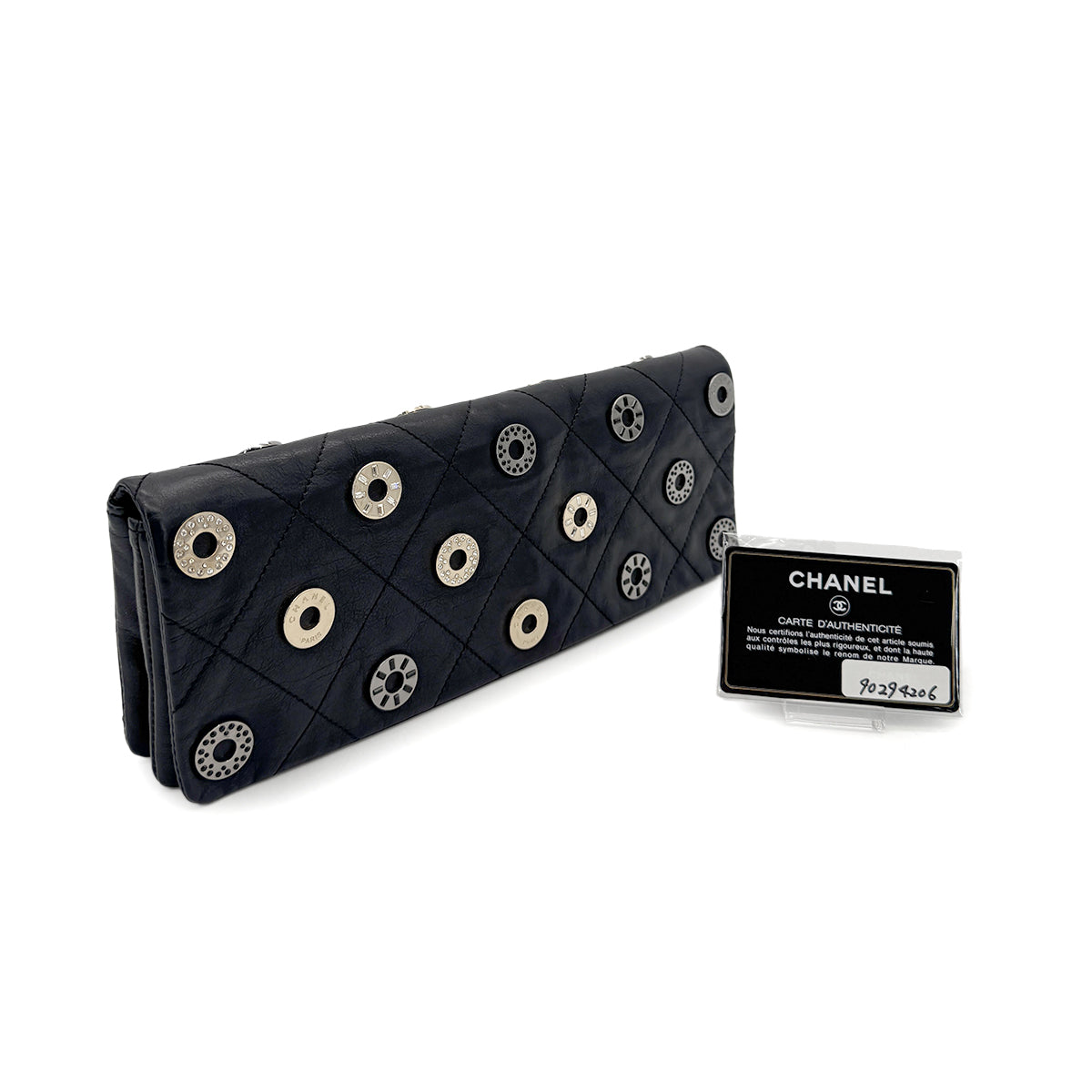 CHANEL VINTAGE COIN CHARM CLUTCH BAG BLACK LEATHER 90294206