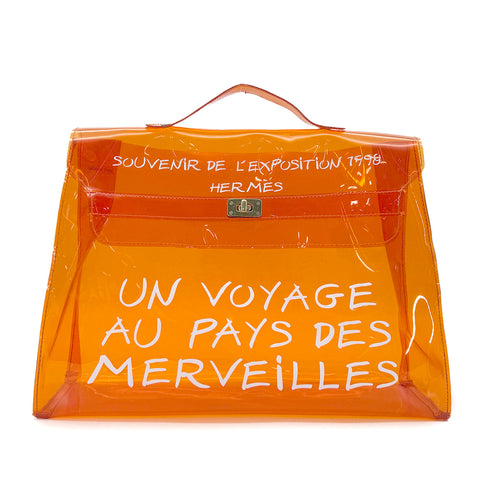 HERMES VINYL KELLY SOUVENIR DE L' EXPOSITION 1997 ORANGE HAND BAG 90294537 - PURPOSE