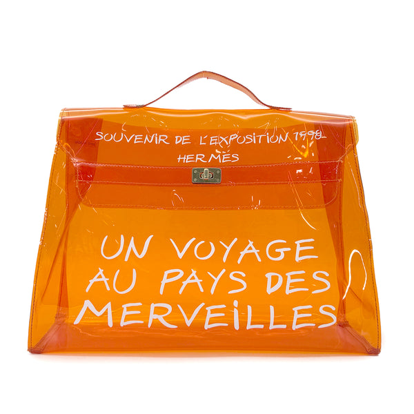 HERMES VINYL KELLY SOUVENIR DE L' EXPOSITION 1997 ORANGE HAND BAG 90294537 - PURPOSE