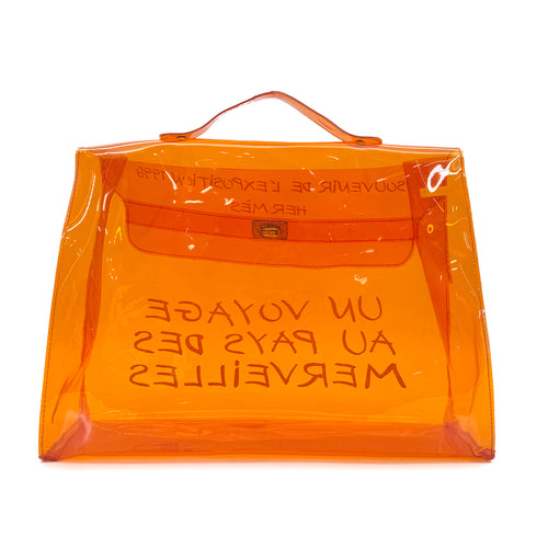 HERMES VINYL KELLY SOUVENIR DE L' EXPOSITION 1997 ORANGE HAND BAG 90294537 - PURPOSE