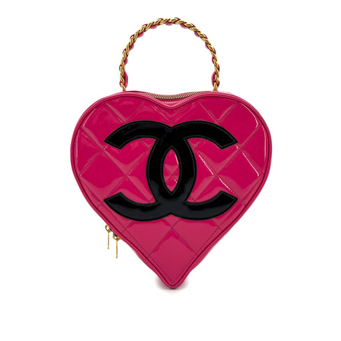 CHANEL VINTAGE HEART VANITY HAND BAG PINK BLACK ENAMEL 90294796