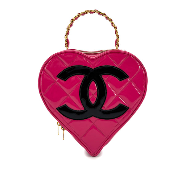 CHANEL VINTAGE HEART VANITY HAND BAG PINK BLACK ENAMEL 90294796