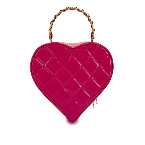 CHANEL VINTAGE HEART VANITY HAND BAG PINK BLACK ENAMEL 90294796
