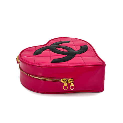 CHANEL VINTAGE HEART VANITY HAND BAG PINK BLACK ENAMEL 90294796
