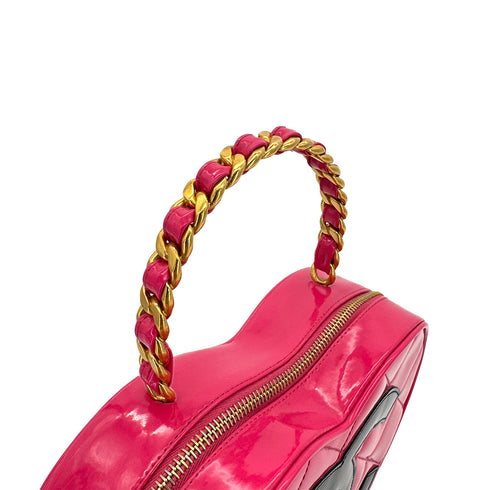 CHANEL VINTAGE HEART VANITY HAND BAG PINK BLACK ENAMEL 90294796