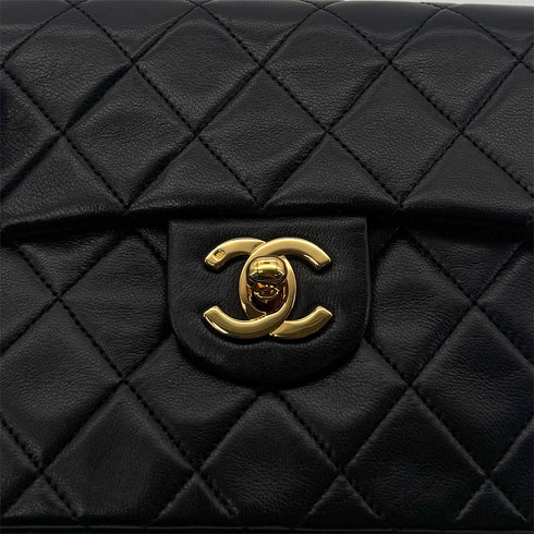 CHANEL VINTAGE MINI SQUARE 17 CHAIN SHOULDER BAG BLACK LAMB SKIN 90294800 - PURPOSE