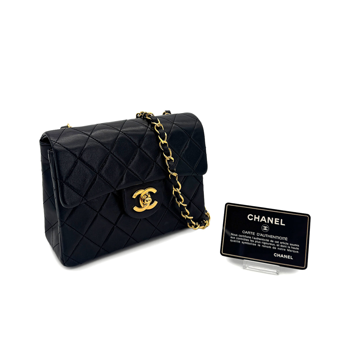 CHANEL VINTAGE MINI SQUARE 17 CHAIN SHOULDER BAG BLACK LAMB SKIN 90294800