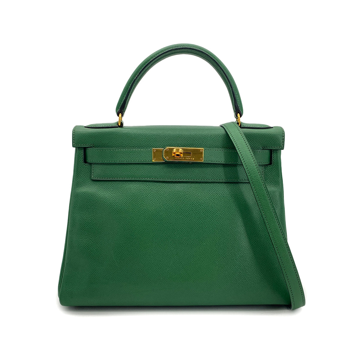 HERMES KELLY 28 RETOURNE GREEN COUCHEVEL HAND SHOULDER BAG 〇U GHW 90294824
