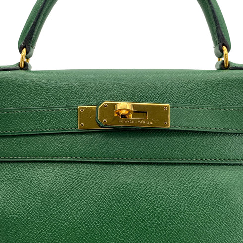 HERMES KELLY 28 RETOURNE GREEN COUCHEVEL HAND SHOULDER BAG 〇U GHW 90294824 - PURPOSE