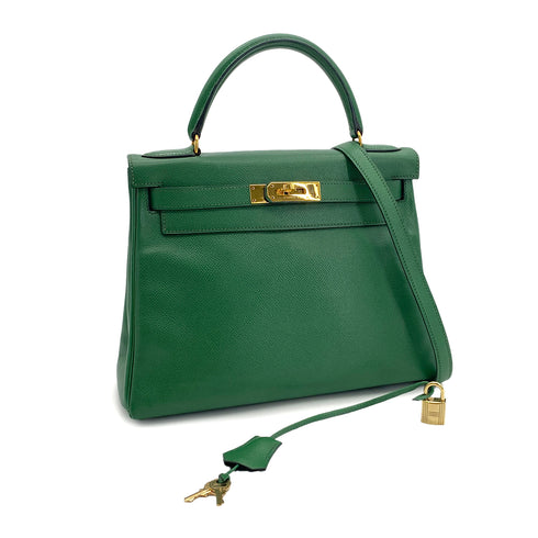 HERMES KELLY 28 RETOURNE GREEN COUCHEVEL HAND SHOULDER BAG 〇U GHW 90294824 - PURPOSE