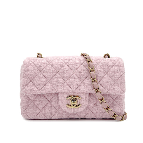 CHANEL MINI MATELASSE 20 CHAIN SHOULDER BAG PINK TWEED 90294827