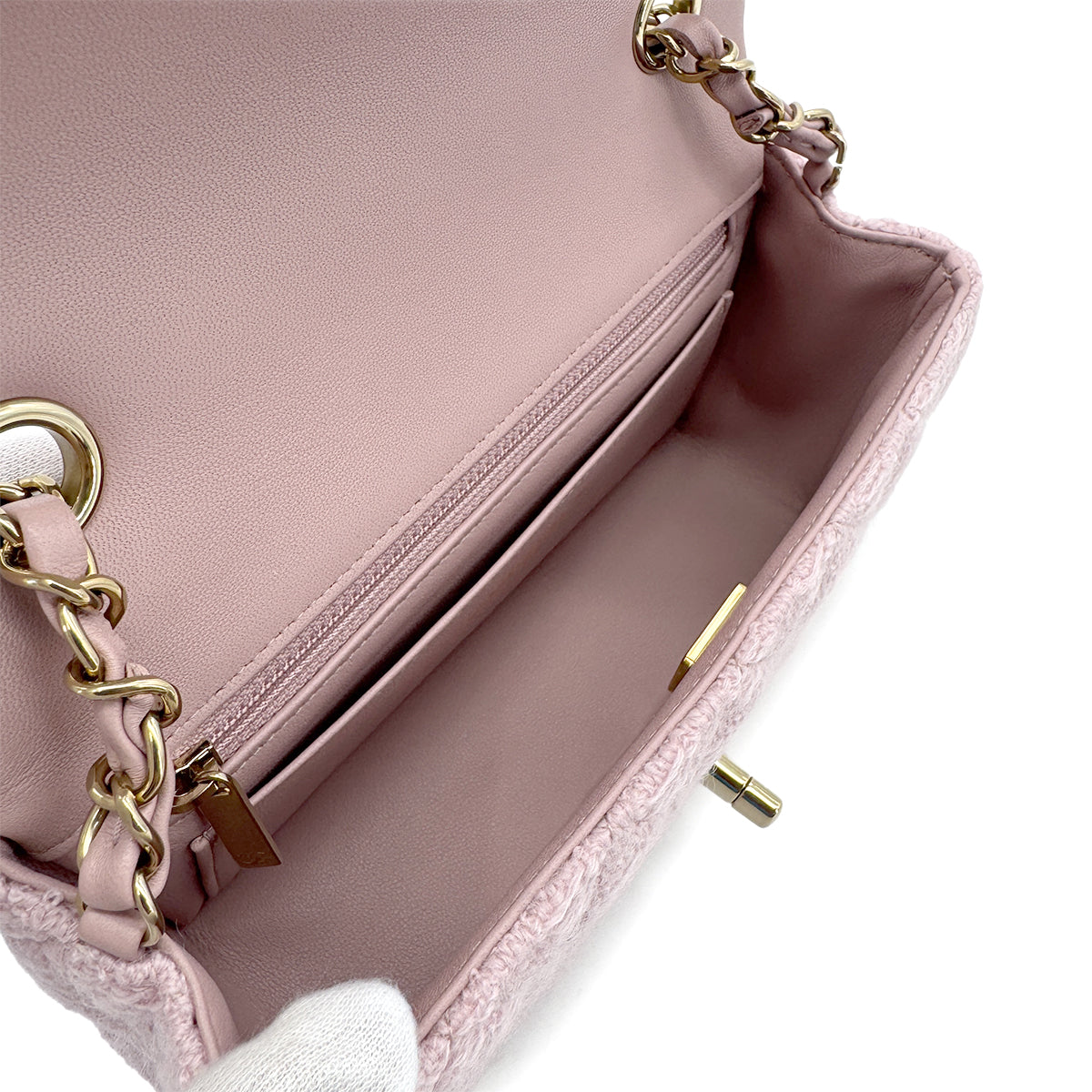 CHANEL MINI MATELASSE 20 CHAIN SHOULDER BAG PINK TWEED 90294827