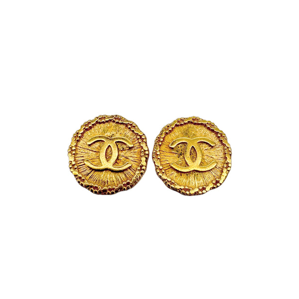 CHANEL VINTAGE EARRINGS COCOMARK ROUND GOLD ACCESSORY 96P 90294829