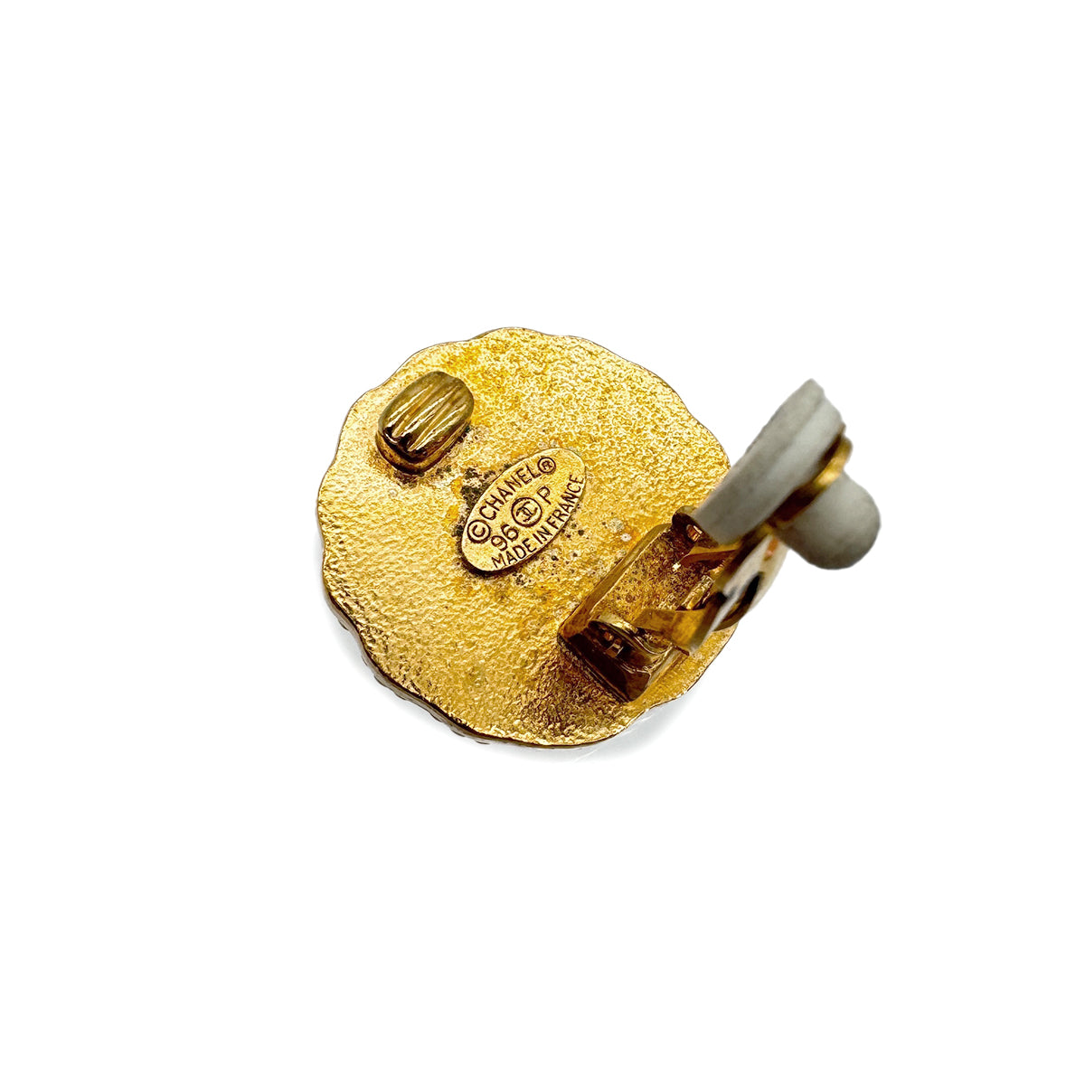 CHANEL VINTAGE EARRINGS COCOMARK ROUND GOLD ACCESSORY 96P 90294829