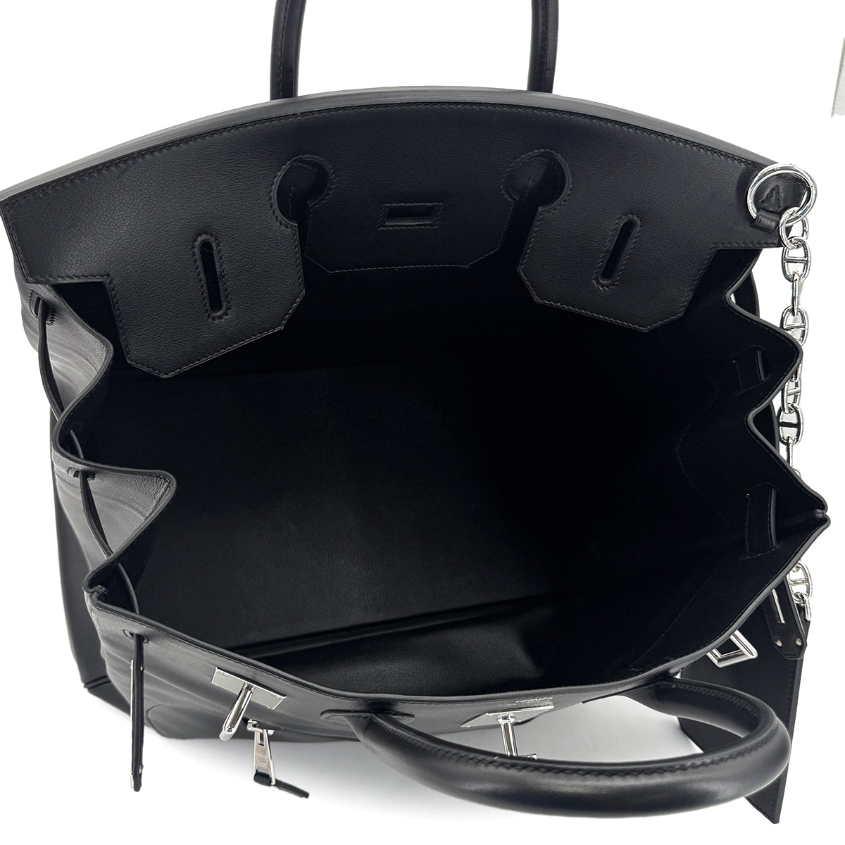 HERMES HAUT A COURROIES 40 ROCK BLACK EVER GRAIN HAND BAG B SHW 90294967
