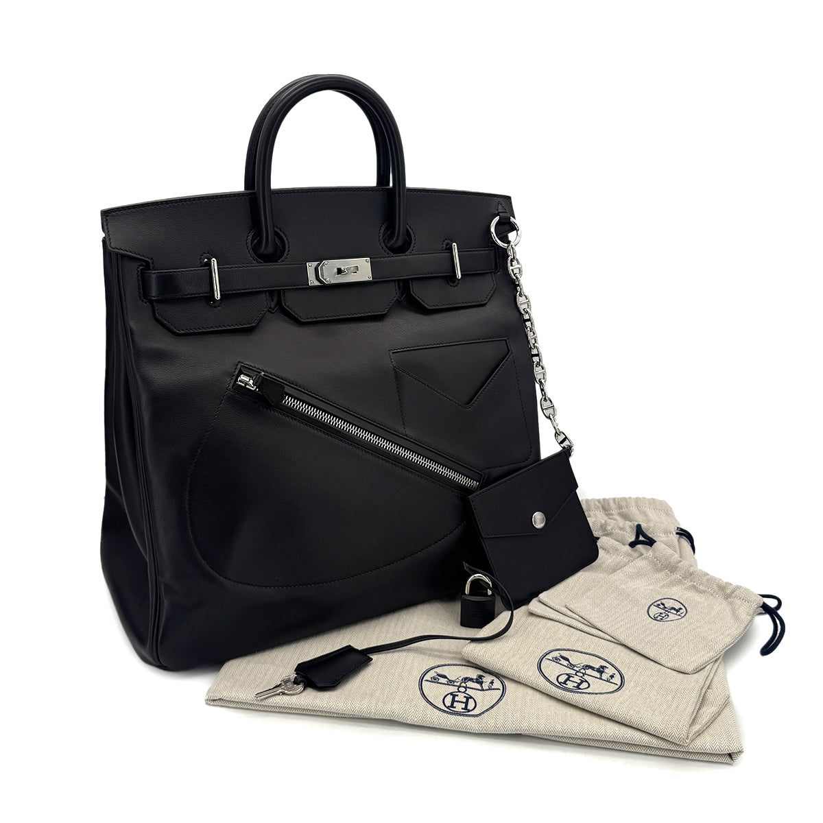 HERMES HAUT A COURROIES 40 ROCK BLACK EVER GRAIN HAND BAG B SHW 90294967