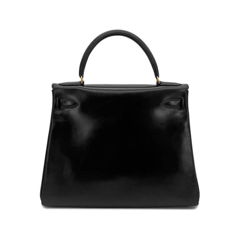 HERMES KELLY 28 RETOURNE BLACK BOXCALF HAND SHOULDER BAG 〇U GHW 90294968 - PURPOSE